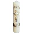 San Rafael Arcangel Holy Grail Cross Candle for First Communion or Baptsim White Candle Silver Cross Design Vela Catolica de Primera Comunion o Bautizo con Cruz Christening Celebration 8 inch