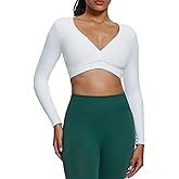 Aoxjox Leah Long Sleeve Crop for Women Deep V Half Cutout Workout Cropped T Shirt Top