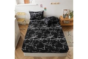 Marble Printed Fitted Sheet Twin Chic Luxury Black Marble Bed Sheet Set for Kids Teens Adults Bedroom Decor Modern Abstract A