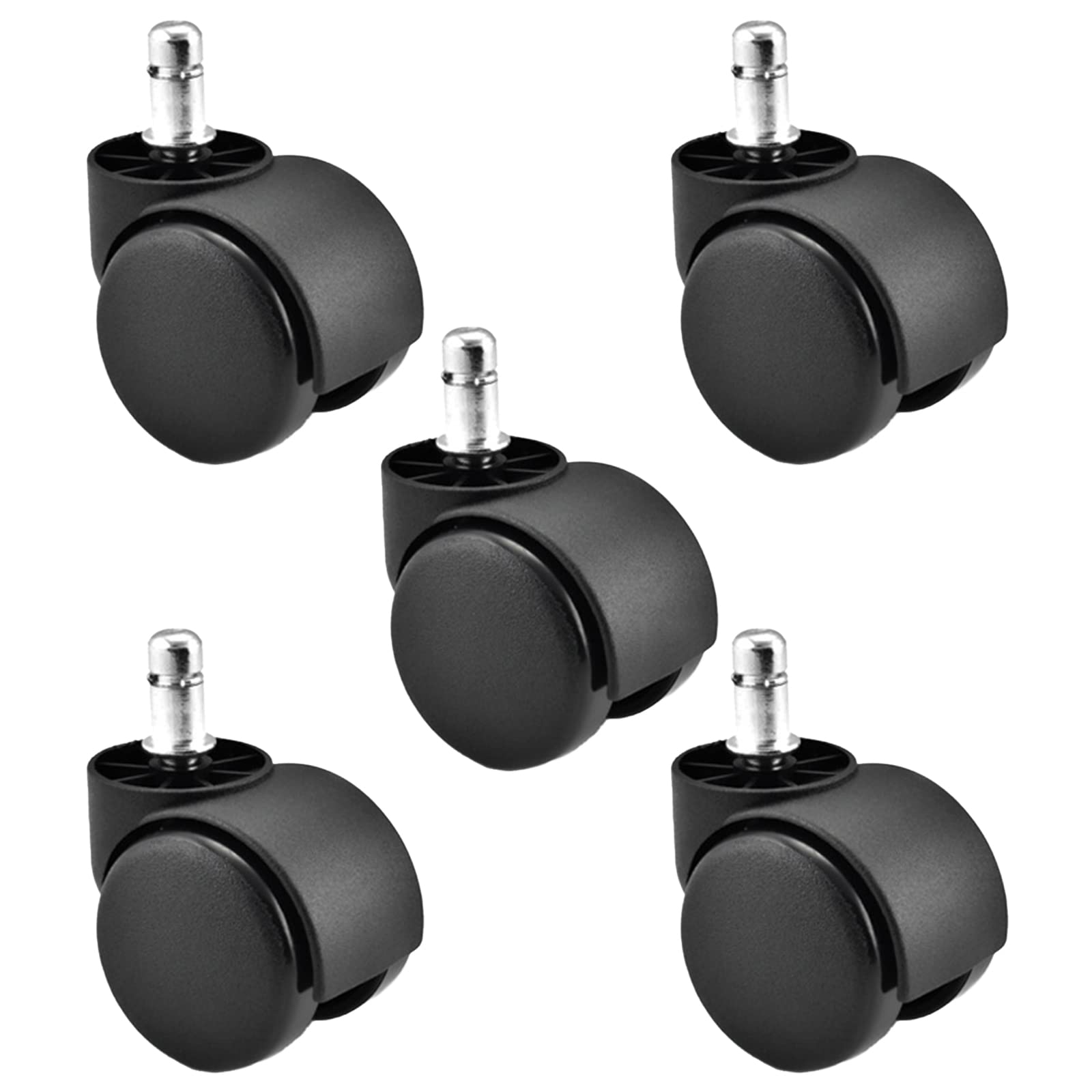 Jetisva 5pcs Office Chair Wheels Replacement 11mm Stem, Rubber Swivel Castors for Furniture, Gaming & Computer Desk Chairs, Supports Up to 500lbs