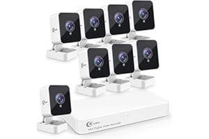 XVIM HOME XVIM 8CH Wired Security Camera System with 64G SD Card, Mini 8PCS Surveillance Camera System Outdoor, Remote Access, Night Vision, Waterproof