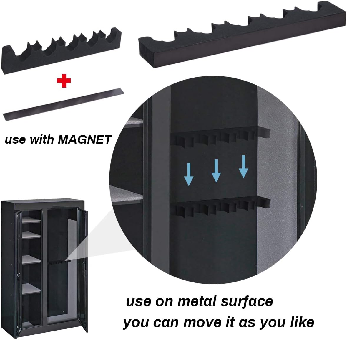 Mind and Action Portable Foam Rifle Rack Universal Gun Barrel Holder with Magnetic Strip and Hook Strip, Gun Storage,Gun Rest for Gun Safe Cabinet Indoor Outdoor Wall Mount (5+4,Pack-2): Sports & Outdoors