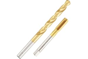 Aceteel 3/8-24 UNF Tap with 8.5mm Drill Bit, Ti-Coated HSS 3/8 X 24 Thread Tap and Q Straight Handle Twist Drill