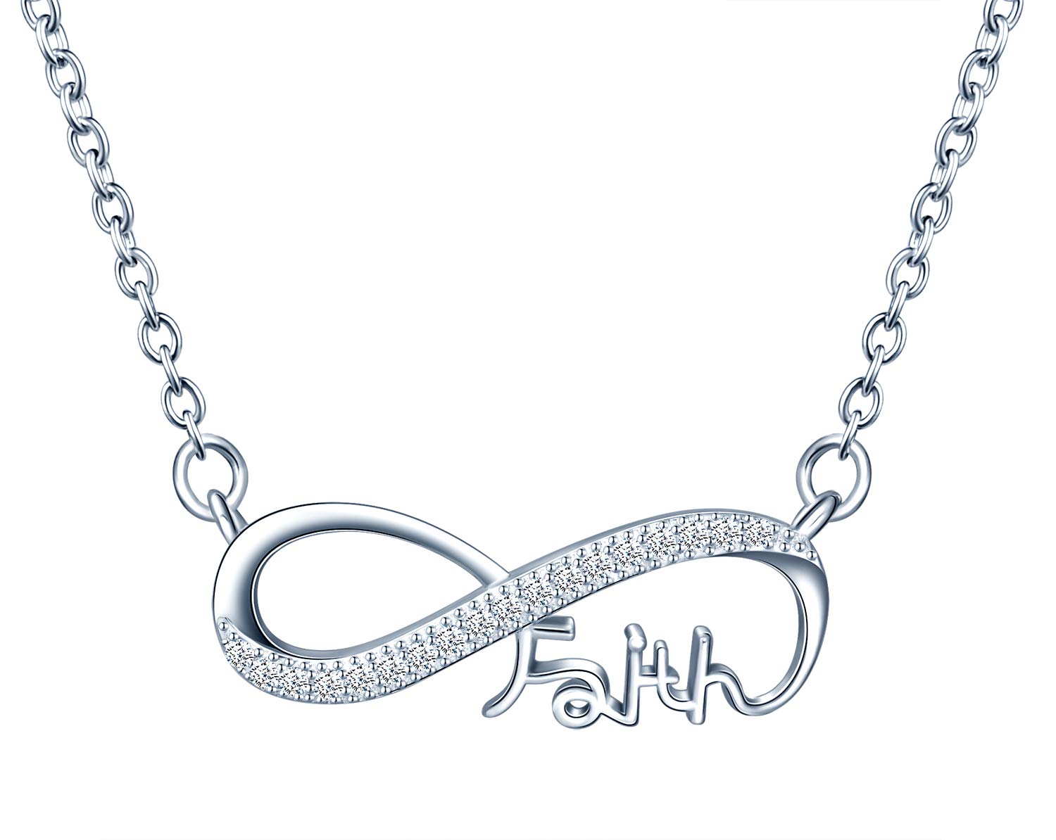 INFINIONLY Women's Girl's Necklace pendant, 925 sterling silver necklace, Infinity symbol and "Faith" letter, Inlaid zircon, silver, Christmas Mother's Day Valentine's Day and Birthday gift — image 1