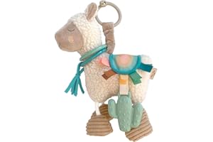 Itzy Ritzy Link & Love Toy for Stroller or Car Seat; Features Textured Ribbons, Crinkle Sounds, Clinking Rings & Silicone Teether; Designed For Ages 0 Months and Up (Llama)