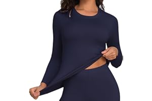 DHSO Long Sleeve Thermal Shirt For Women Fleece Lined Undershirt - Soft Warm Base Layer Tops Cold Weather