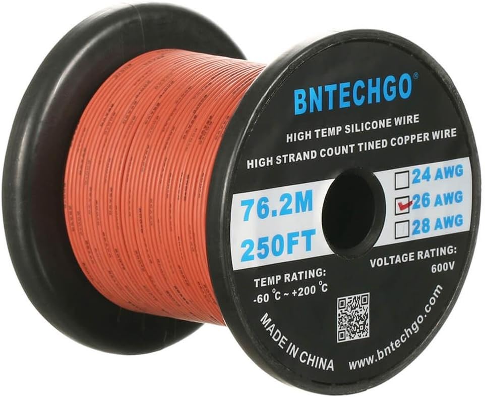 BNTECHGO 26 Gauge Silicone Wire Spool Brown 250 ft Ultra Flexible High Temp 200 deg C 600V 26 AWG Silicone Rubber Wire 30 Strands of Tinned Copper Wire Stranded Wire for Model Low Impedance