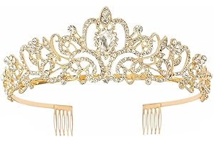 Schmoopy Tiara Crown for Women, Crystal Tiara for Bridal Prom Queen Birthday Birthday Party (A-Gold)