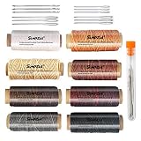 SIMPZIA 8 PCS Waxed Thread, Total 262 Yards,32.8 Yards per Spool 150D Sewing Stitching Thread for Leather, with Large-Eye Stitching Needles for Leather Projects