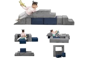 MOOZHEALTH Modular Kids Play Couch, Soft Play Climbing Blocks Convertible Toddlers Sofa and Indoor Playset Foldable Floor Cushion with 2 Ottomans for Playroom Bedroom