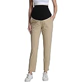 CFRTMTBB Maternity Pants Over The Belly Pregnancy Scrub Pants Dressy Golf Work Business Casual Ankle Slacks with Pockets (Khaki,L)
