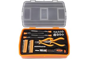 DNA Motoring TOOLS-00035 37 Piece Handheld Tool & Complete Drill Bits Set, Includes Screwdriver, Pliers, Ratchet Bit Driver, 1 Kit, Orange/Black