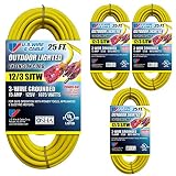 US Wire 25-FT 12/3 SJTW Heavy Duty Extension Cord (Yellow/Lighted Plug,4-Pk)