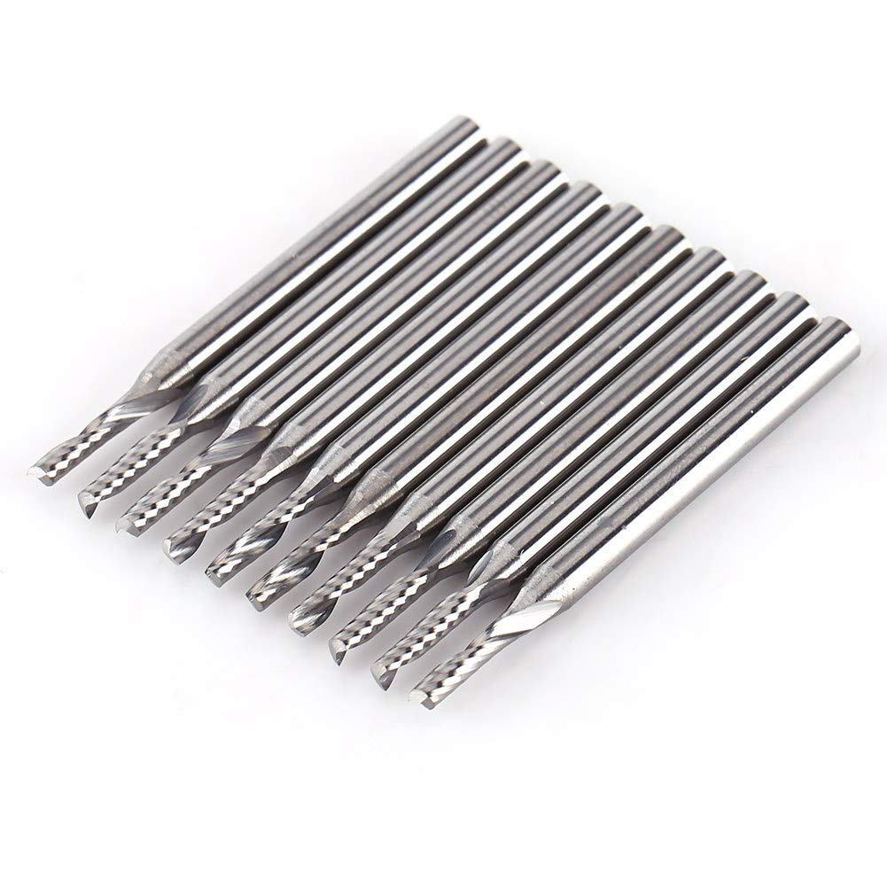 Vikye 10pcs 1/8'' Tungsten Carbide End Mill, CNC Milling Cutter Single Flute Spiral Bit Engraving Tools, 2mm Cutting Edge Dia Milling Bits