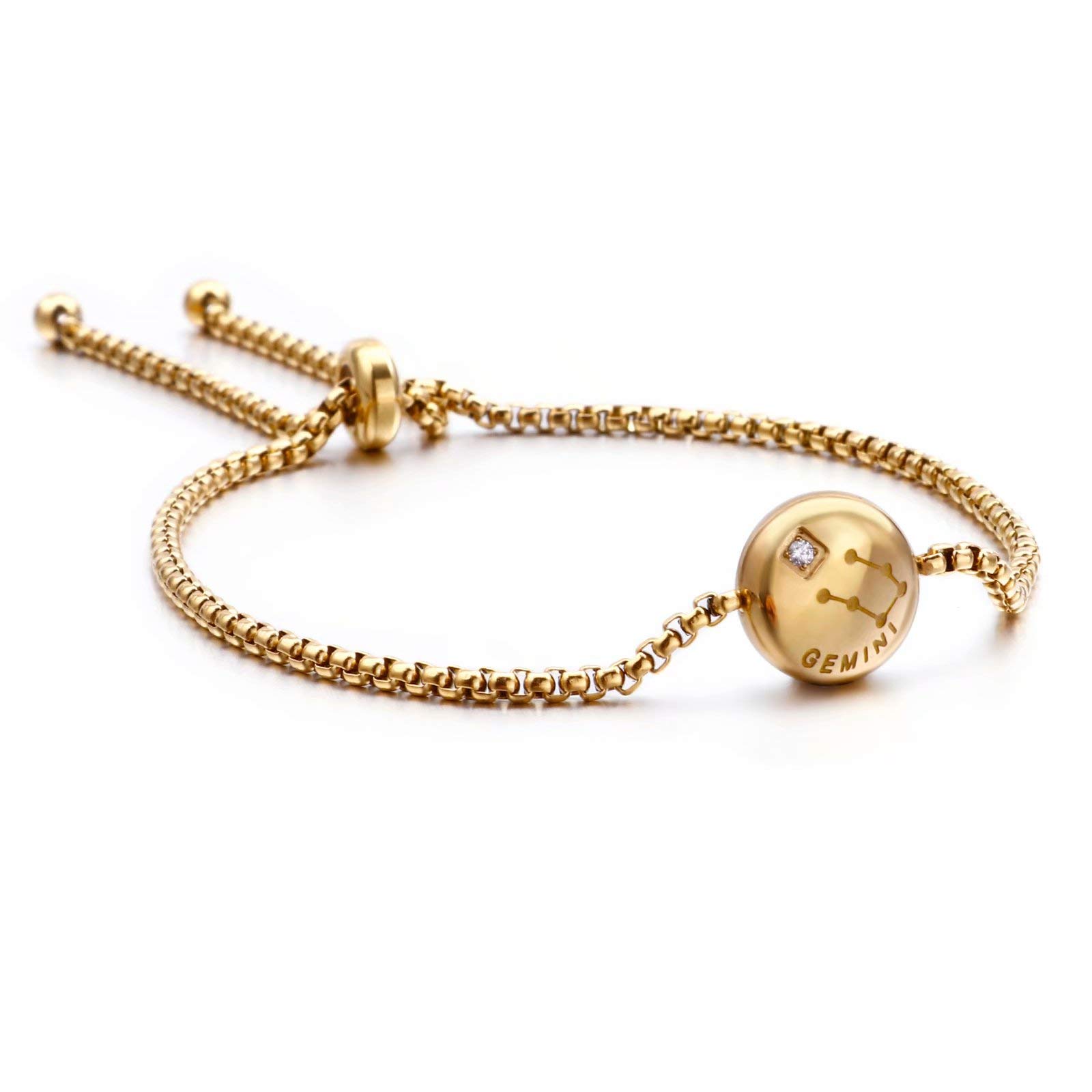Qings Golden Constellation Bracelet Charm Zodiac Adjustable Bracelet Gemini