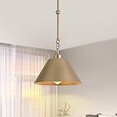 HAWYUEEB 11 Inch Pendant Lights Kitchen Island - Small Farmhouse Light Fixtures Matte Gold Cone Shade, Adjustable Height Indu