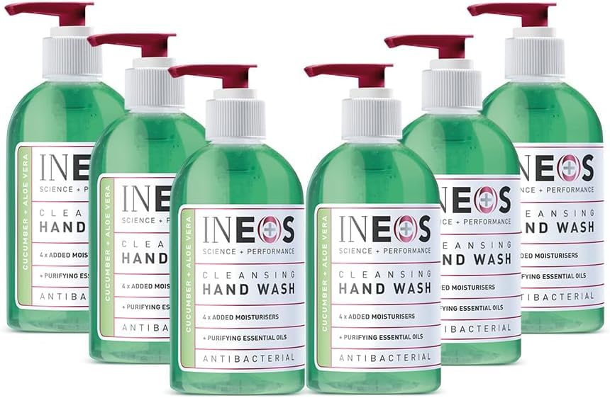 INEOS - Liquid Hand Soap - Moisturising - Handwash with Cucumber & Aloe Vera - 6 Bottles x 250ml, Packaging May Vary