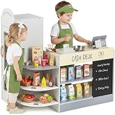 Costzon Kids Grocery Store Playset, Wooden Pretend Play Store with Chalkboard, Cash Register, Vending Machine, Play Food Accessories, Toddler Gift for Boys &amp; Girls