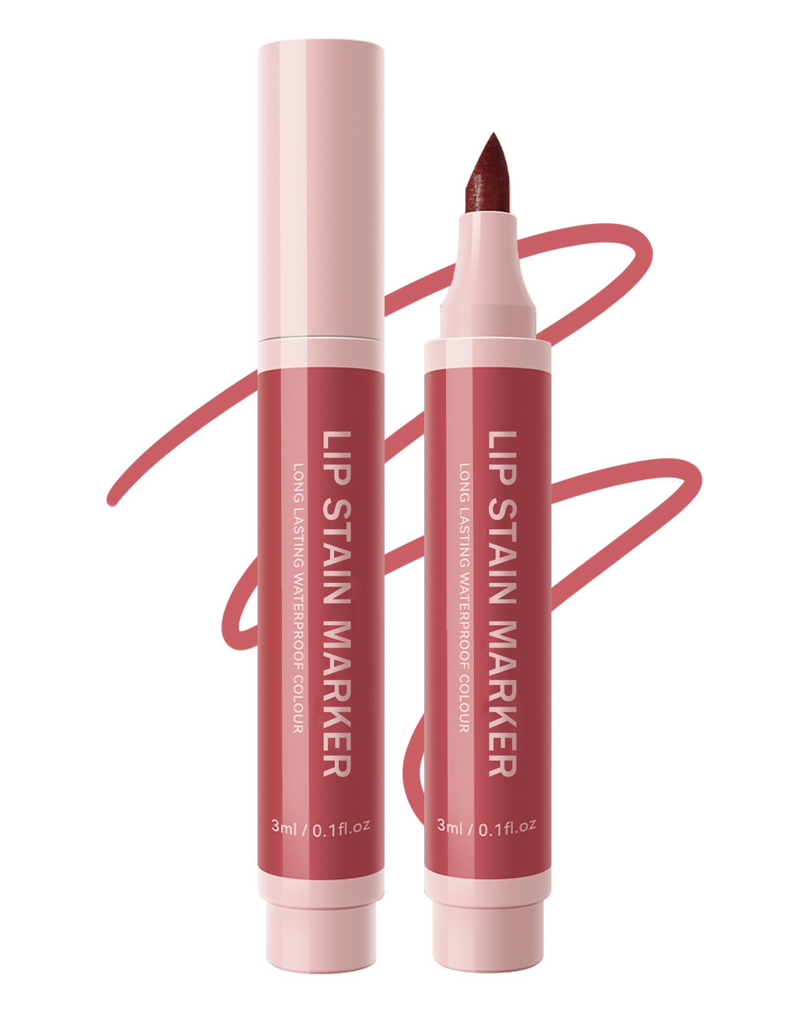 Lip Stain Marker Pen-1Pcs Rose Pink Hydrating Lip Stain Liquid Lip Liner Pencil, Long Lasting Waterproof Smudge-proof Natural Matte Finish, Precise Chisel Tip Smooth, Lip Makeup Gift for Women-03