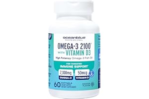 Oceanblue Professional Omega-3 2100 with Vitamin D3 – 60 ct – Triple Strength Burpless Fish Oil Supplement with High-Potency EPA, DHA, DPA and Vitamin D3 – Wild-Caught – Orange Flavor (30 Servings)