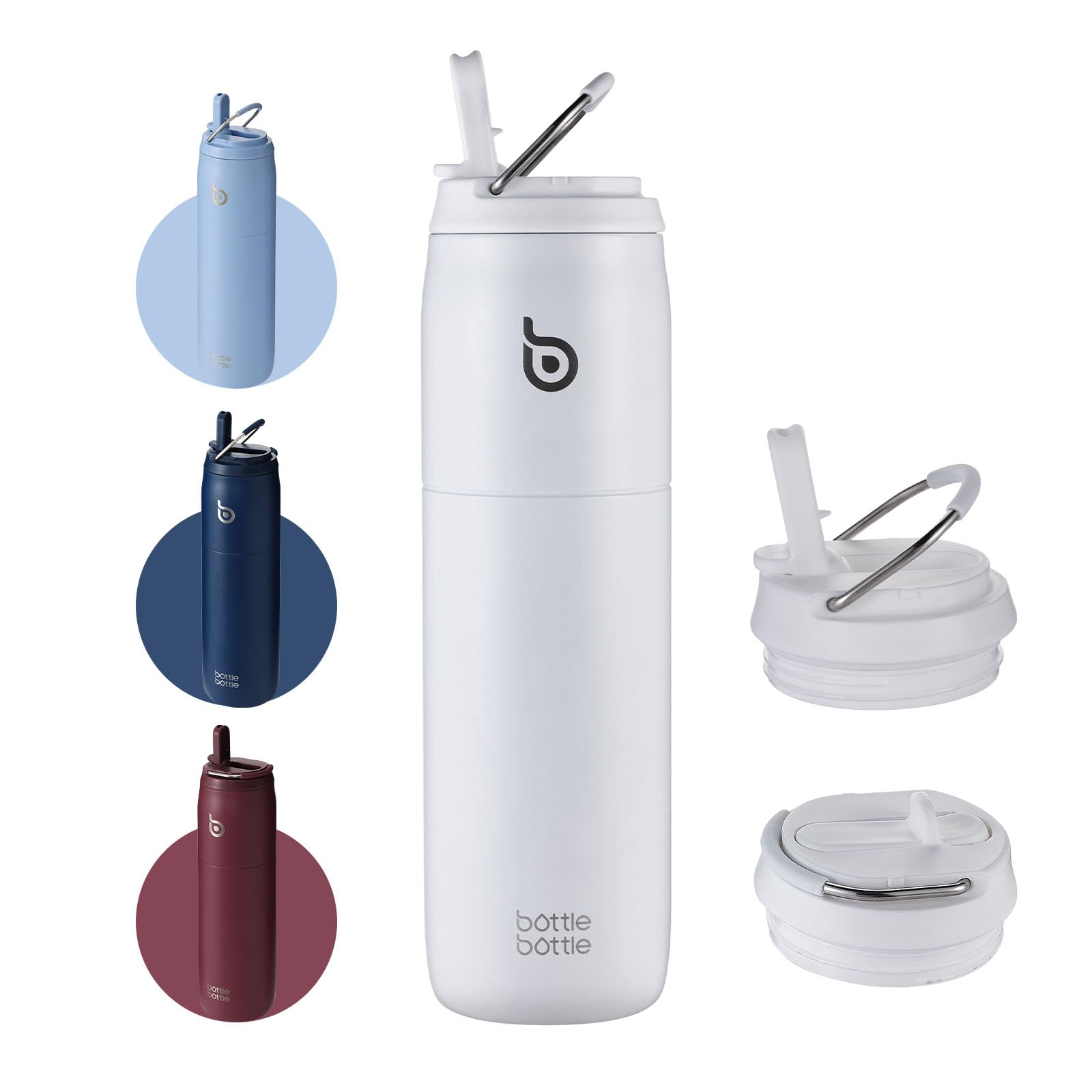 Bottle Bottle Insulated Water Bottle 950ml(32oz) with Straw and Lid for Sports and Gym Stainless Steel Metal Drink Flask for Hot Water with Handle (White) — image 1