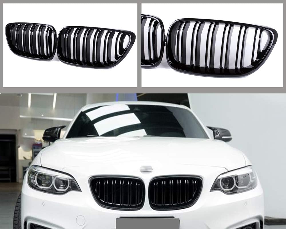 Front Kidney Grille For BMW BMW 2 Series F22 F23 F87(M2) 2014-2019, ABS Glossy Black Double-slat Grill