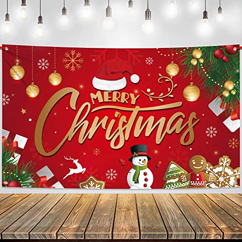 KatchOn, XtraLarge Merry Christmas Banner – 72x44 Inch | Festive Backdrop for Seasonal Party Decorations | Winter Celebration Banners & Photography Background for Christmas Decorations