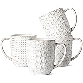 LE TAUCI Coffee Mugs 16 oz,Ceramic Mug Set, Embossment Cups for Latte, Hot Tea, Cappuccino, Mocha, Cocoa, Dishwasher Safe, Suit For Housewarming Wedding- 3.8 inch, Set of 4, Arctic White