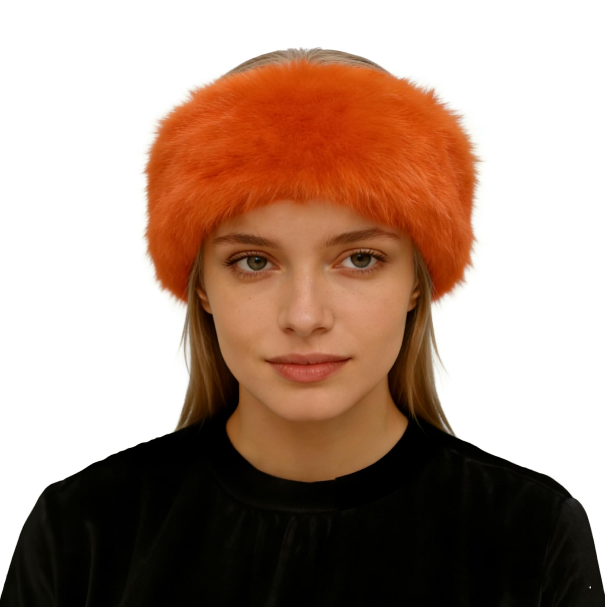 Lina & Lily Women's Winter Headband Head Ear Warmer Long Pile Faux Fur (Orange) — image 1