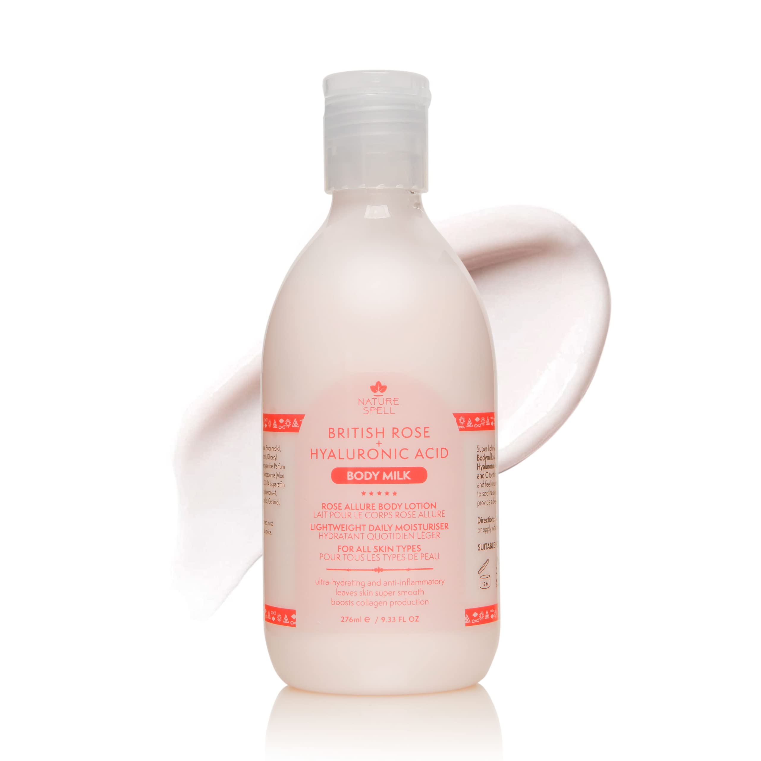 Nature Spell British Rose Body Lotion – Rose Allure Body Milk 276ml - Infused with Hyaluronic Acid - Instant Hydration – Suitable for all Skin Types - 100% Vegan – Made in the UK