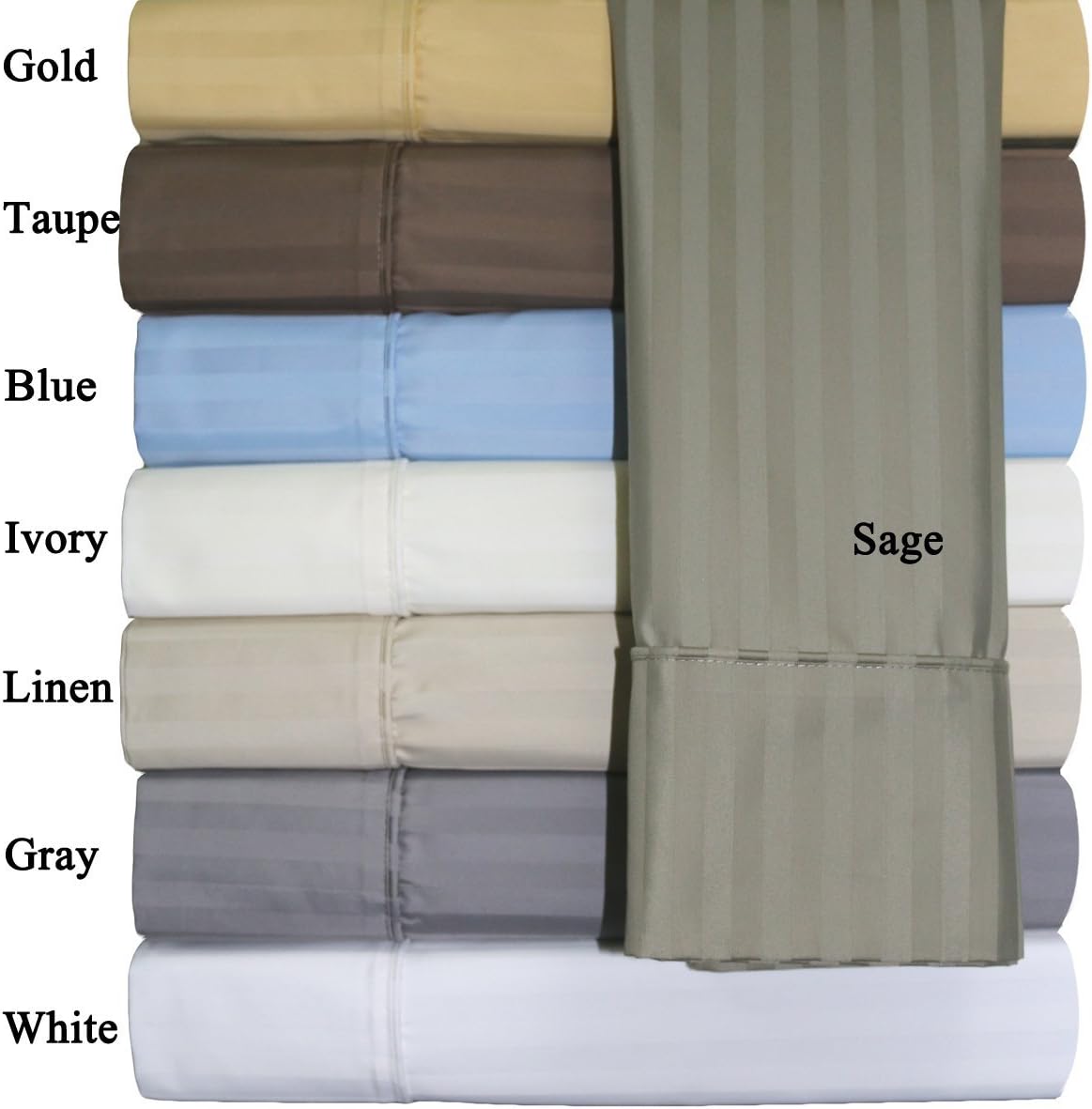 Split-King: Adjustable King Size Ivory Cotton-Blend Wrinkle-Free Sheets 650-Thread-Count Stripe Sheet Set