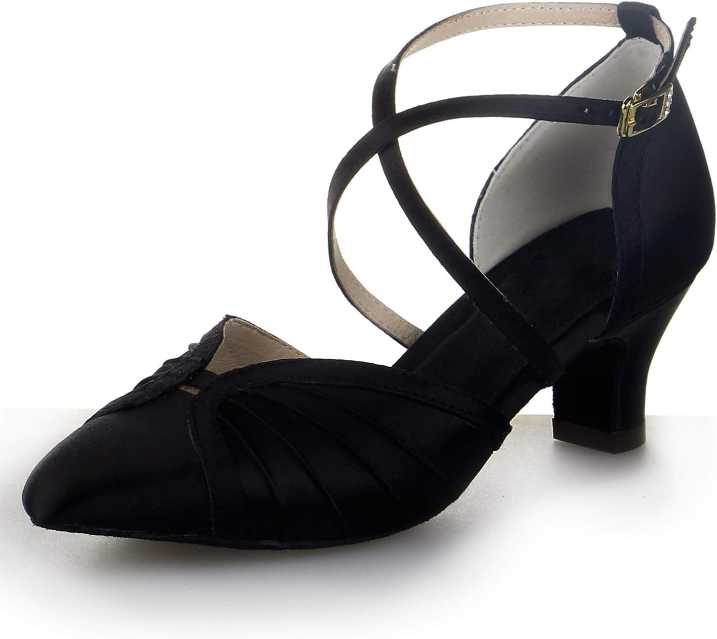 00966 Women's Satin Sandals Block Heel Latin Salsa Performance Dance Shoes