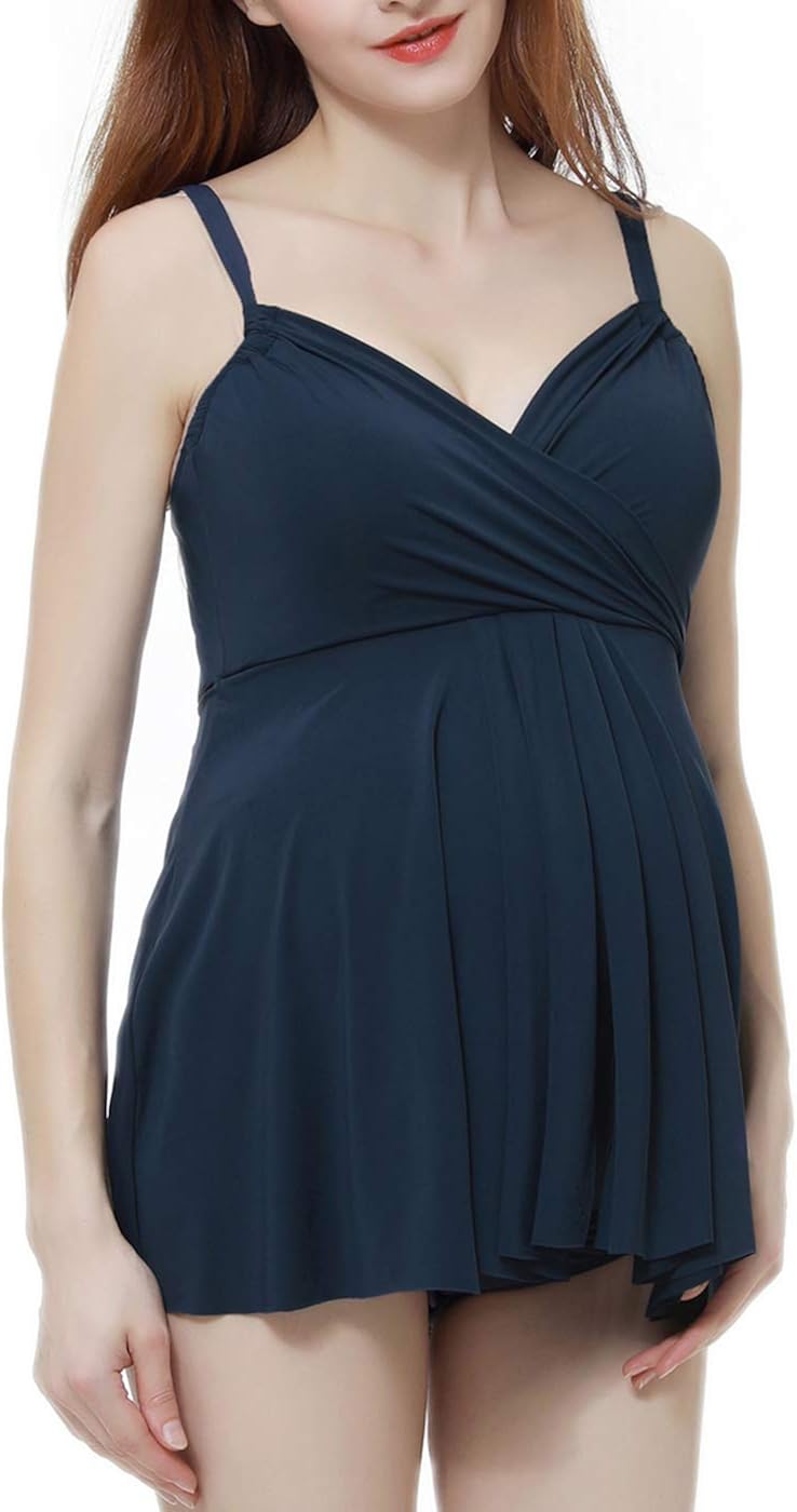 Momo Maternity Bathing Suit UPF 50 One Piece Skirted Swimdress Women's