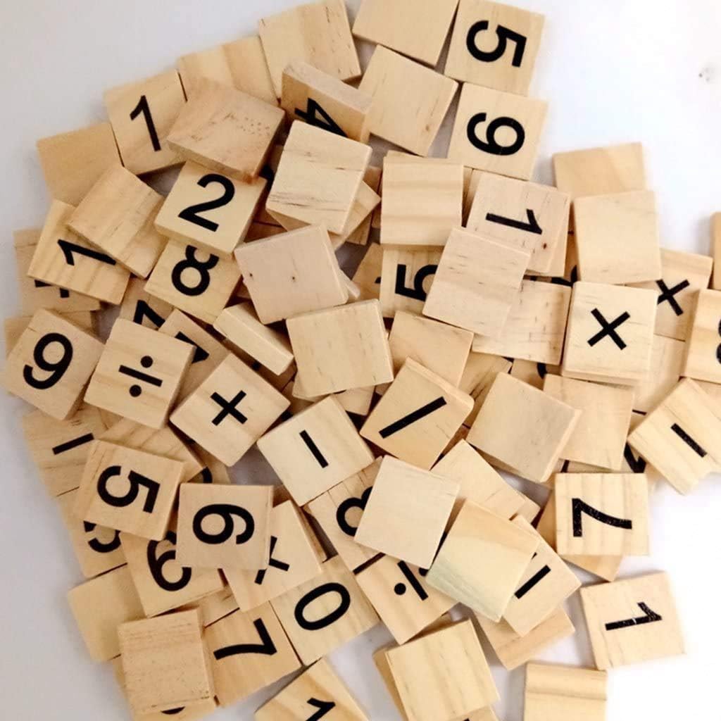 POFET Wooden Tiles Wood Number and Symbol Piece Replacement 100 Tiles Toys Crafts and Pre-school Kids Education Wedding Decor - Image 4