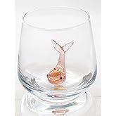 HeguSun 3D Drinking Glass Cup with Cute Animal Figurine Inside, Hand Blown Glass Whale Figure Inside Mug, Stemless Glass for Wine, Water, Milk, Beverages, 12oz(Whale)