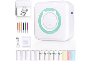Netholid Mini Portable Printer with 14 Rolls Sticker Paper, Pocket Bluetooth Thermal Printer for Photo Travel Memo Scrapbook, Compatible with Phone (WhiteGreen, 1 Printer + 13 Roll Paper)