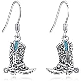 AXOMY Western Turquoise Earrings 925 Sterling Silver Boots/Hat Dangle Drop Earrings Cowgirl Cowboy Jewelry Gifts for Women