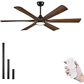 60 Inch Ceiling Fan with Light and Remote, Modern Farmhouse Style, 6 Brown Solid Wood Blades, High CFM Quiet Reversible DC Motor, for Indoor Bedroom Living Room, Damp Rated for Covered Outdoor Patio
