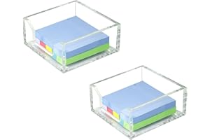 WORHE Acrylic Sticky Note Holders 2 Packs Clear Acrylic Memo Holder 3.94 x 3.94 x 1.77 inch for Desk Organization Office Home, Post Pop Note Dispenser for Office Accessories (BQ201)