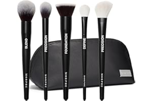 Morphe Face The Beat Makeup Brushes - 5 Piece Makeup Brush Set with Foundation, Blush, Contour & Blending Brushes - Made with Synthetic Bristles & Includes Makeup Brush Case (5 Count)