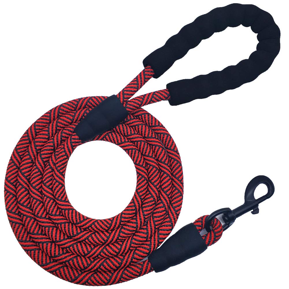 MayPaw 7FT/8FT/10FT Strong Rope Dog Lead, 1/2" Thick Heavy Duty Climbing Nylon Medium Large Dog Lead with Soft Padded Handle for Outdoor Pets Walking Exploring (Red, 8ft/2.5m)