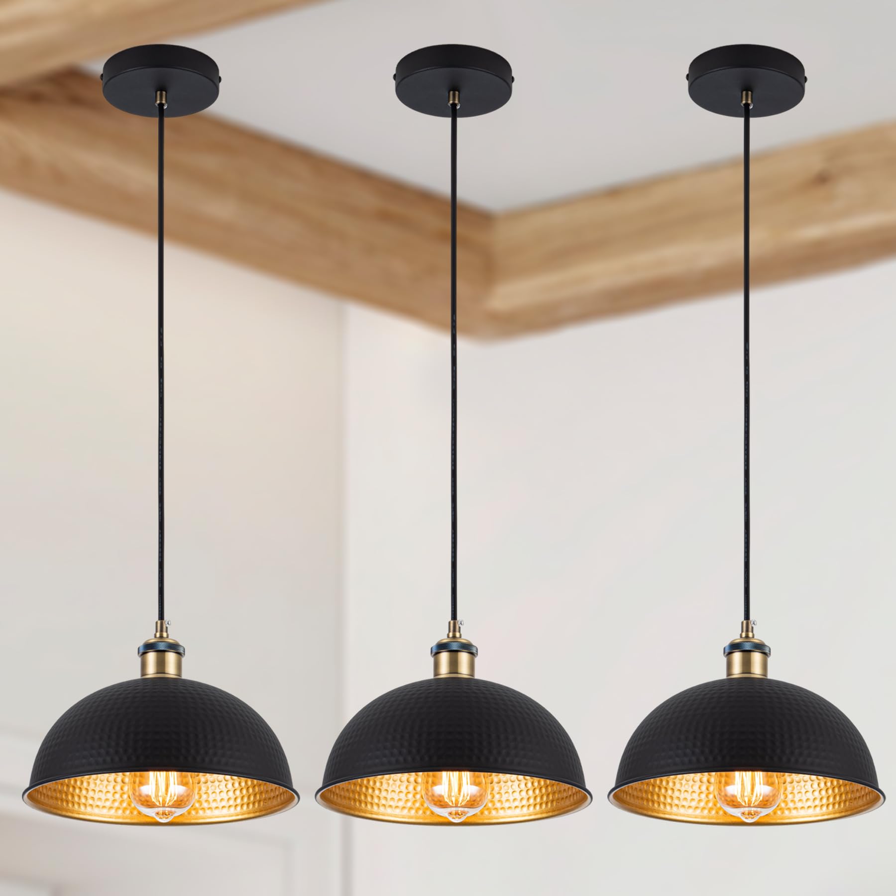 Harchee 3-Pack 10.23“ Black Pendant Light Fixture Vintage Industrial ...