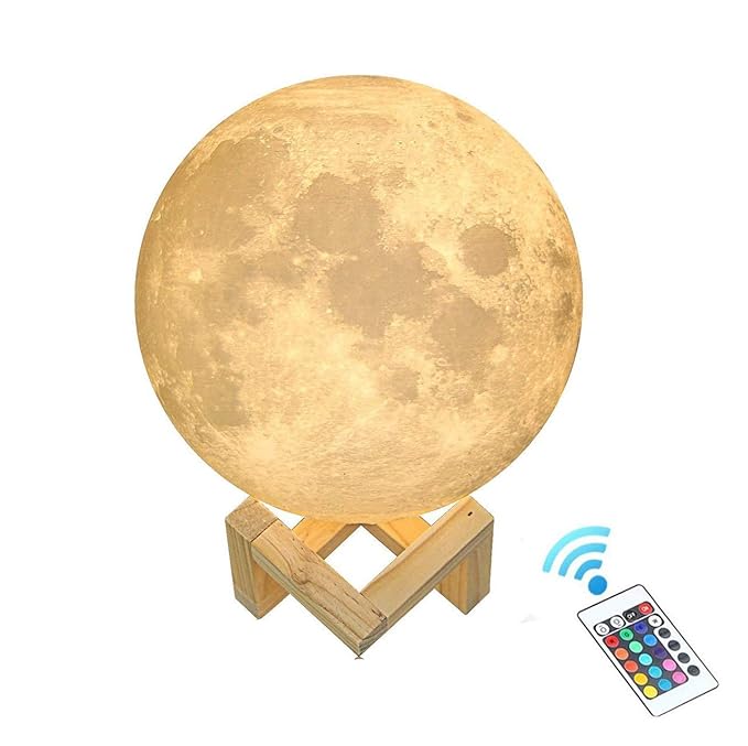 House of Quirk Plastic 3D Printed LED 16 Changing Colours Seamless Remote and Touch Control RGB Moon Night Light Lamp for Kids Bedroom (15cm, White)