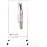 SunnyPoint Rolling Garment Rack with Shelf – Heavy-Duty Metal Clothing Rack on Wheels, 64.9” Tall Clothes Organizer with Bottom Storage, White