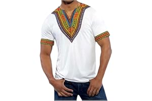 Sdeycui Mens African Dashiki T Shirt Tribal Floral Print V Neck Shirts Short Sleeve Ethnic Festival Tops