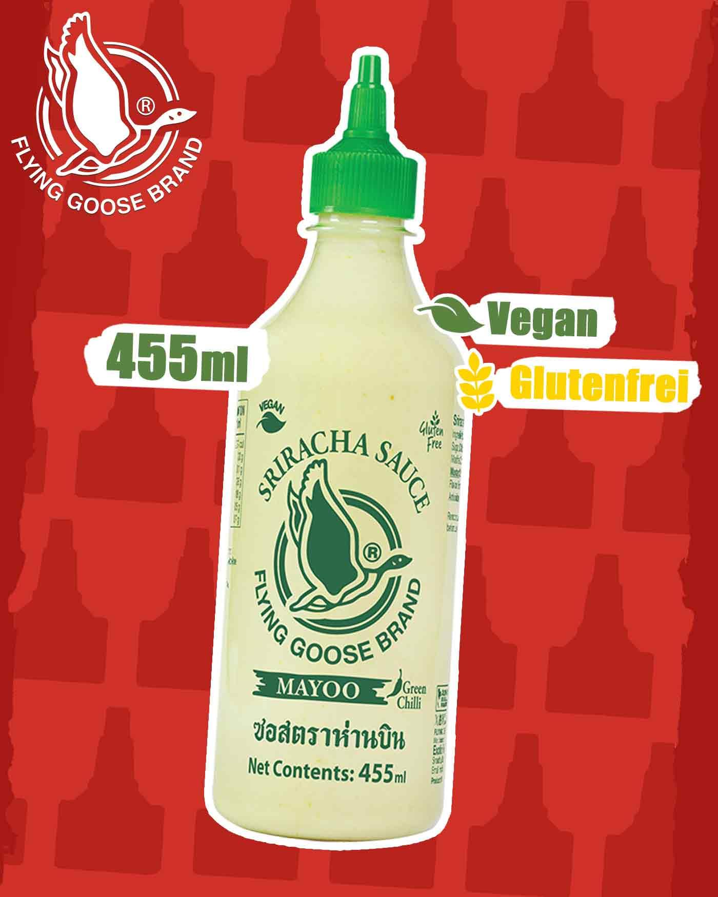 FLYING GOOSE Sriracha Mayoo Sauce, Green Chili, pikante Mayonnaise, leicht scharf, grüne Kappe, Würzsauce aus Thailand, vegan, glutenfrei, 1 x 455 ml 2