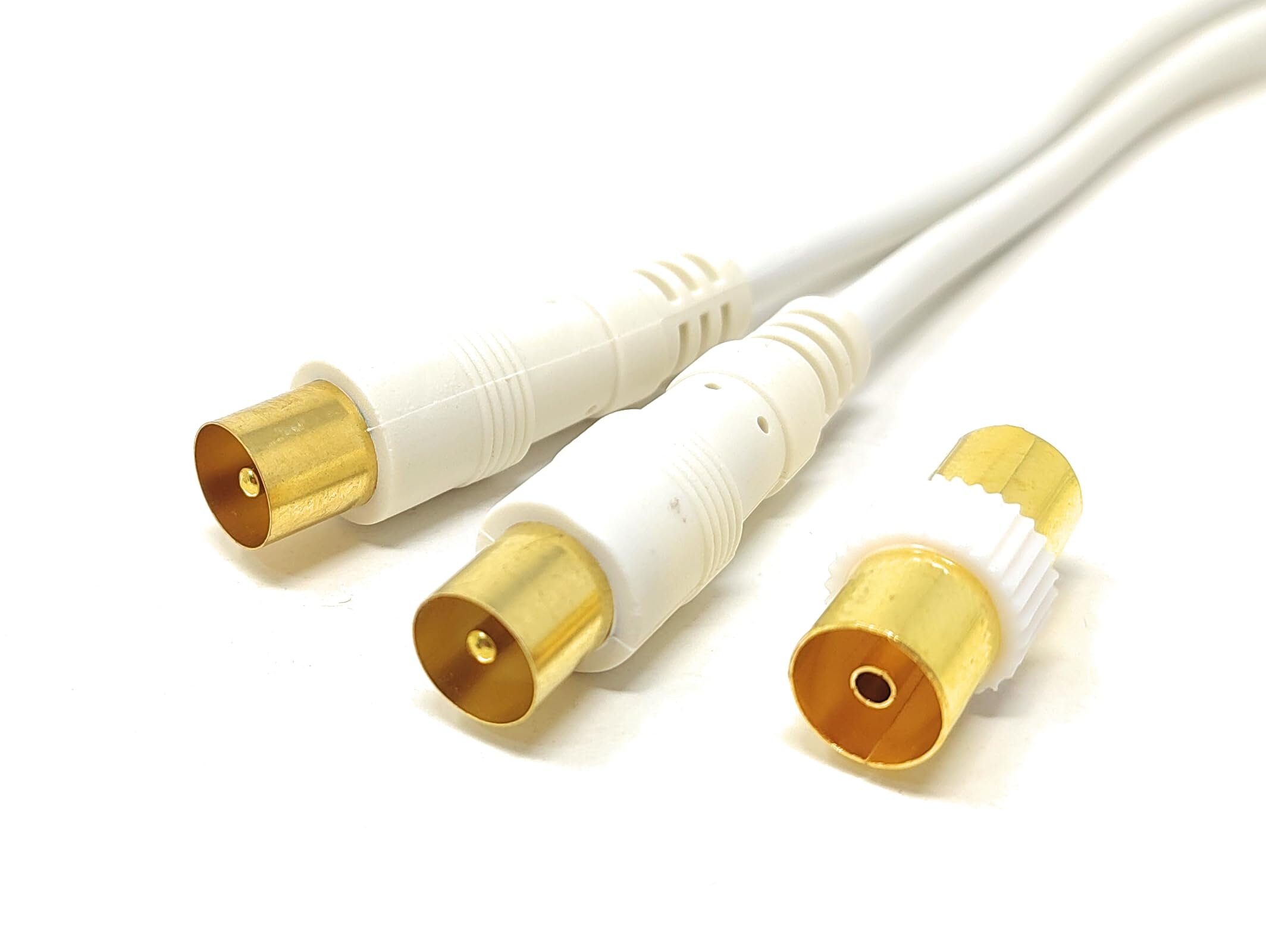 15m TV Aerial Coaxial Cable Male to Male, Satellite RF Antenna Coax RG59 Lead Gold Plated Connectors with Female Coupler (Straight, White, 15m)