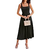 YATHON Women's Floral Midi Dress Casual Sleeveless Square Neck Tank Flowy Summer Beach Vacation Sun Dresses with Pockets