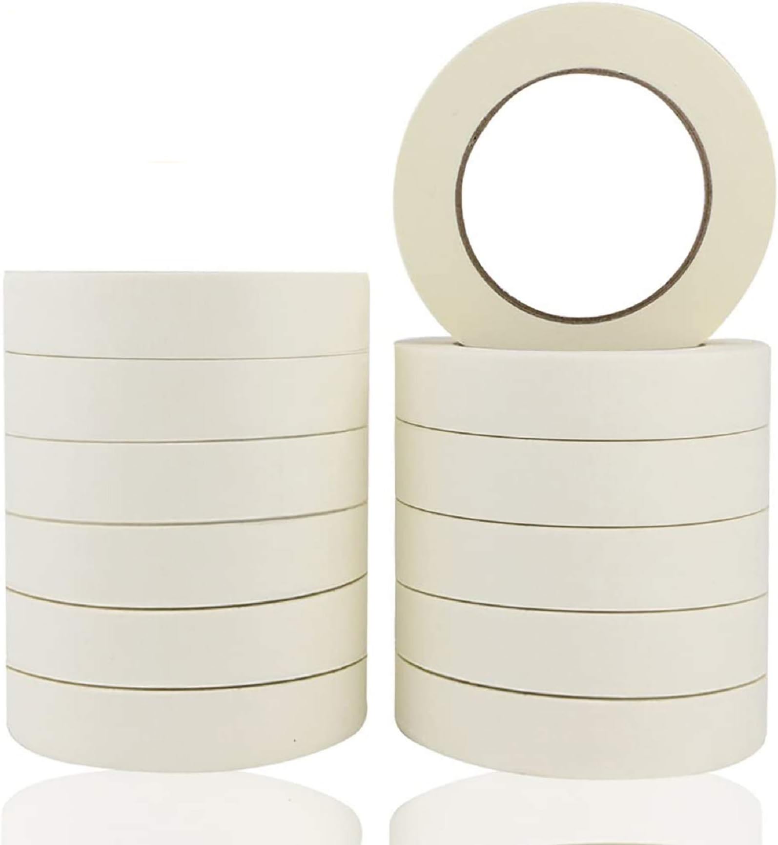 1 Inch White Masking Tape Bulk 12 Packs 60.1 Yards (720 Total Yards) for Multi Purposes, Easy Peel and Tear, for Painting, Home, Office