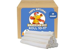 Brazilian Pet All Natural Treats Rawhide Retriever Beefhide Rolls Dog Chews Bones, Single Ingredient - Long Lasting Chew 10-11" (10 Count)